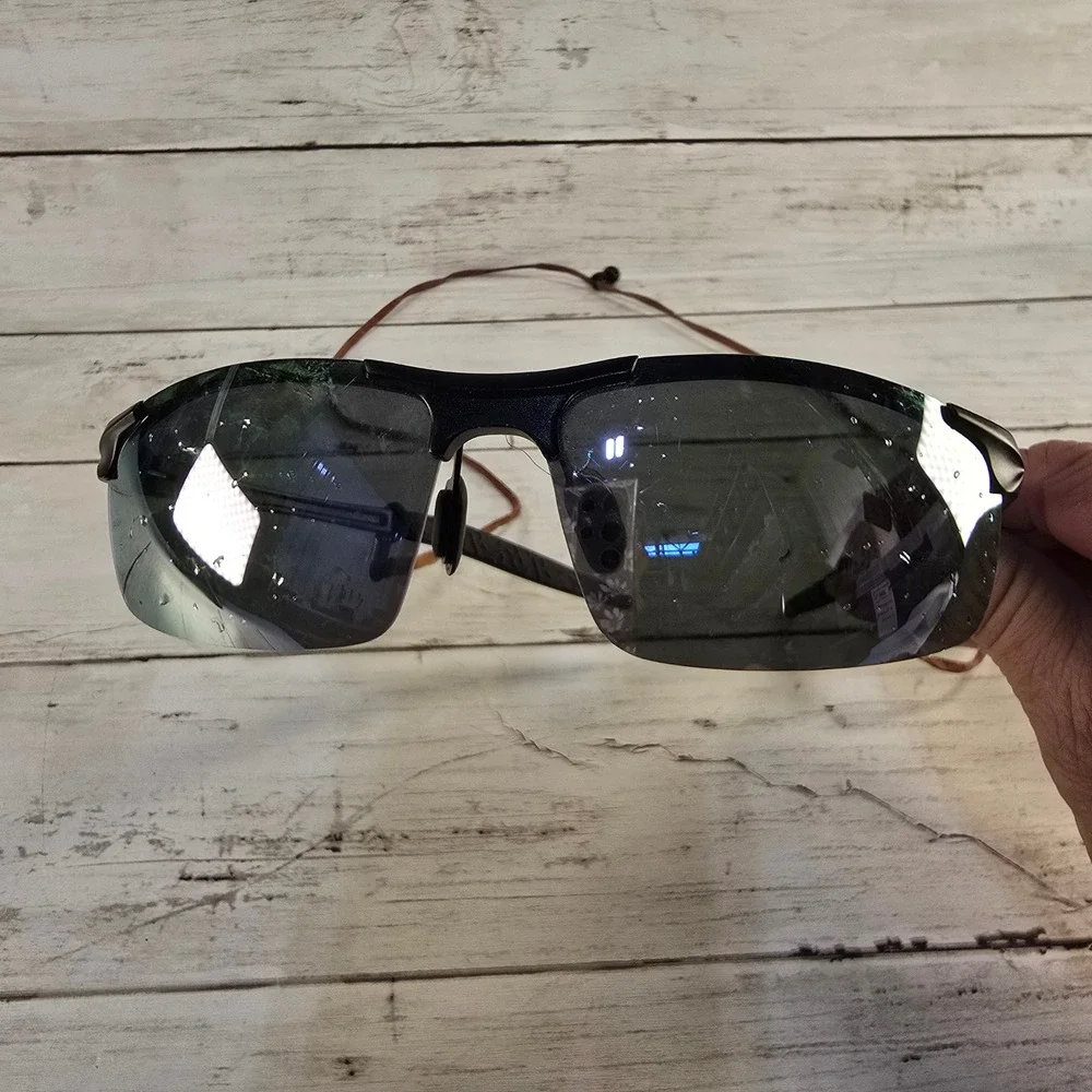 Rocknight Polarized Sports Sunglasses Matte Black Silver‎ Mirror Rimless 8177